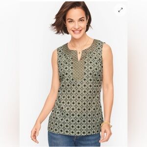 Talbots Size Small TRAPUNTO POPOVER MEDALLION Blouse Top Cotton Shirt